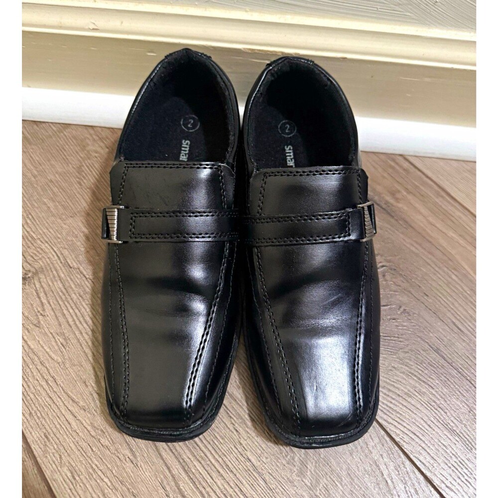 Smartfit Black Monk Strap Buckle Dress Shoes Square Toe US 2 M Synthetic
